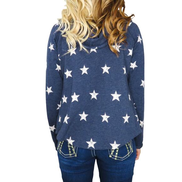 Y2k Style & Co. Navy Blue Star Pattern Patriotic Zip Up Hoodie Sweatshirt Small - Picture 8 of 9